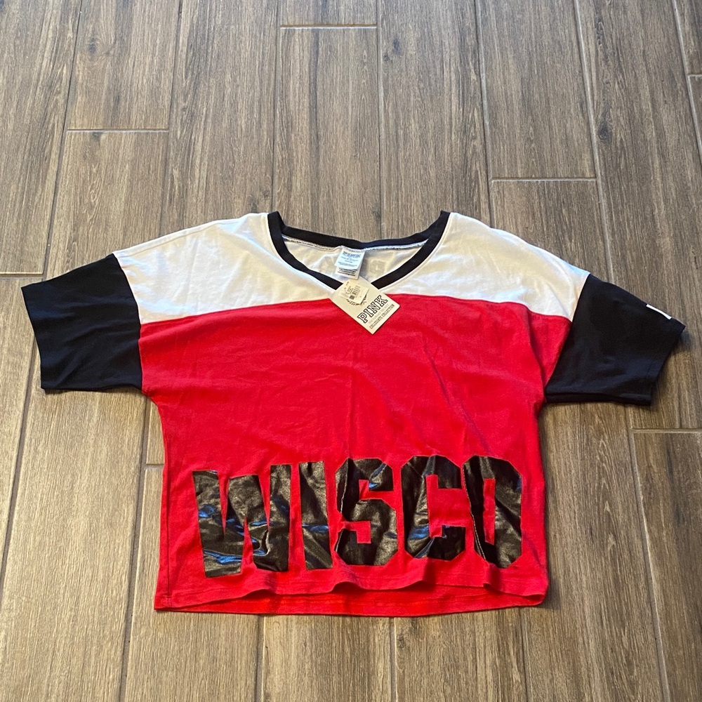 Pink/ Victoria Secret Red, White, and Black Graphic T-Shirt
